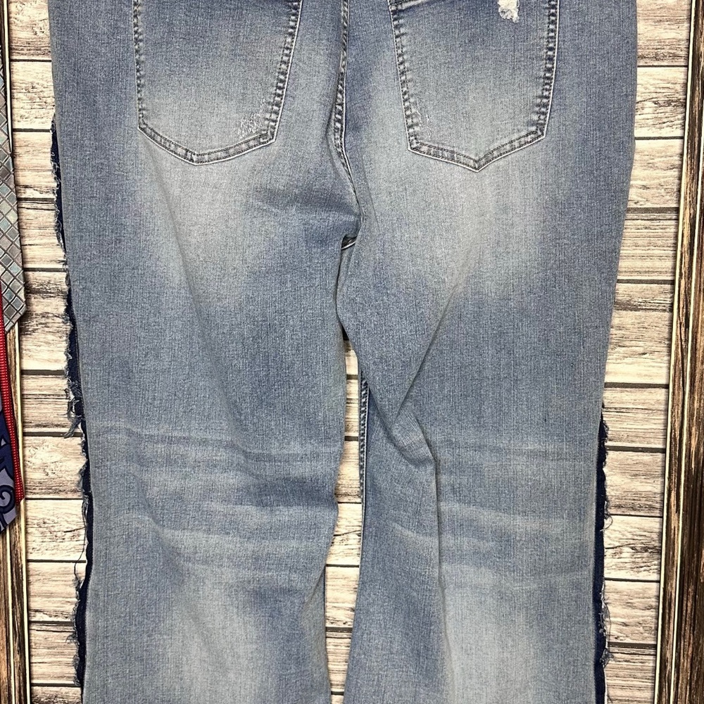 UpCycled Handmade Reworked Vintage Crochet Denim Jeans, Stretch denim, raw edges - Picture 2 of 4